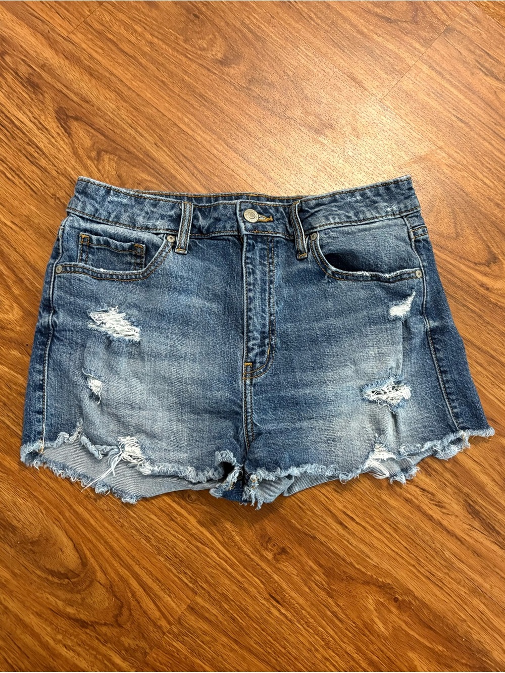 Eunina Women’s Lulu High Rise Denim Cut Off Shortie Distressed Shorts - M/29”